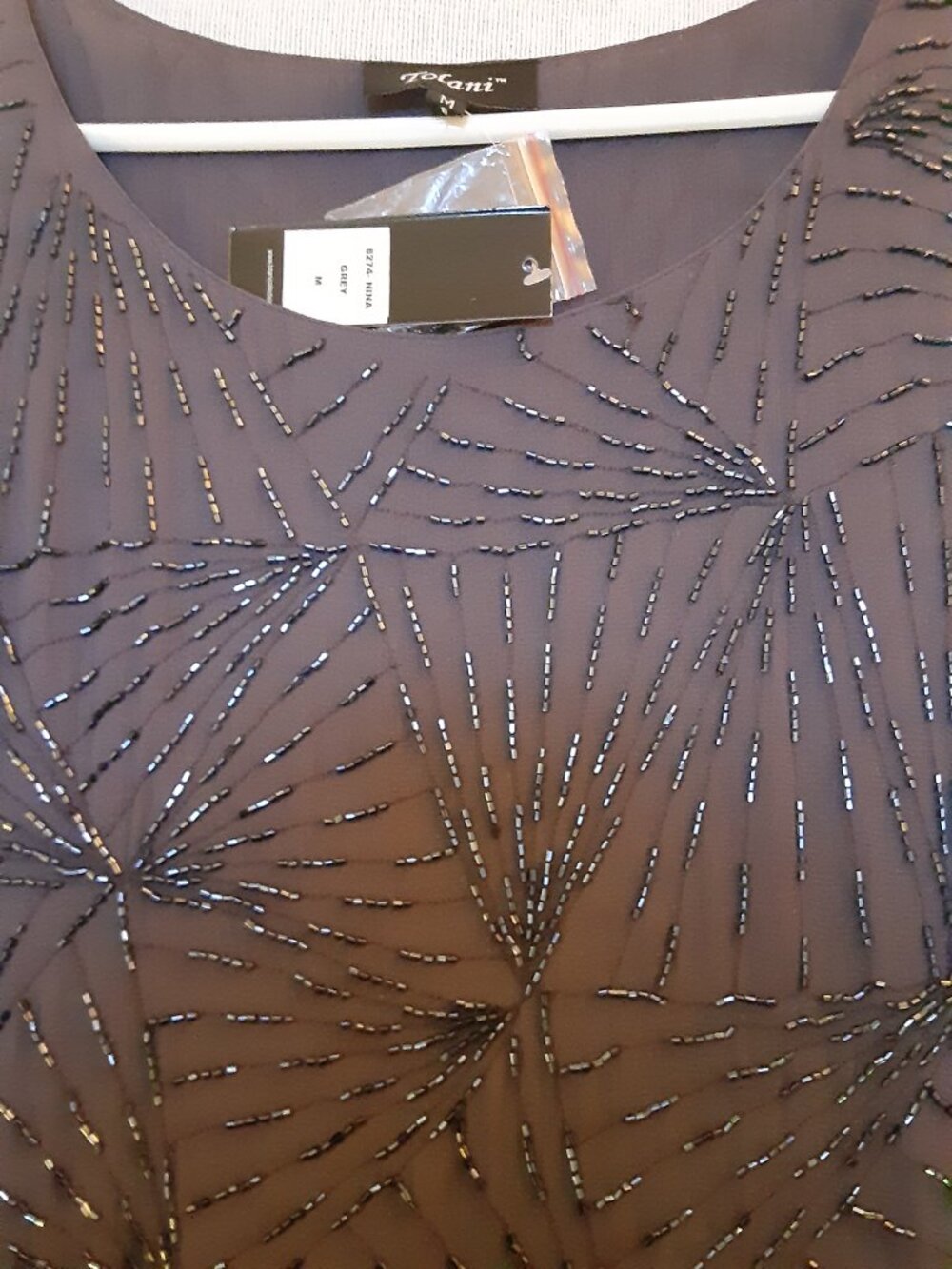 Tolani Nina cocktail top sequin blouse cap sleeves sz M fully lined